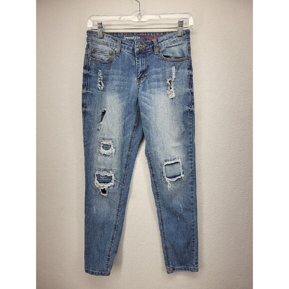 Freestyle Revolution Womens Jeans Blue 3 Junior Denim Stretch Skinny Destroyed - Picture 1 of 15